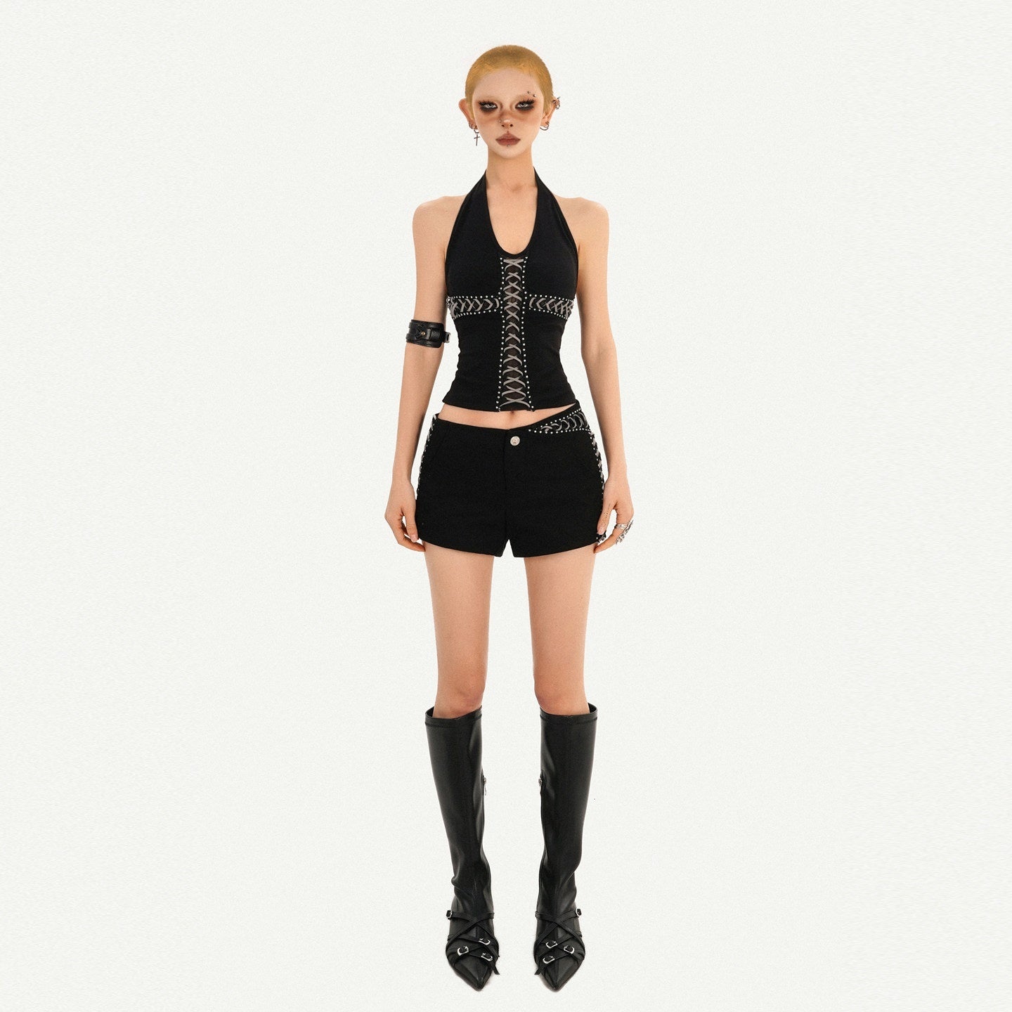 Nico_Molly_Natural_Waist_Sexy_Slim_Button_Front_Women_Black_Mini_Shorts_MISSTT