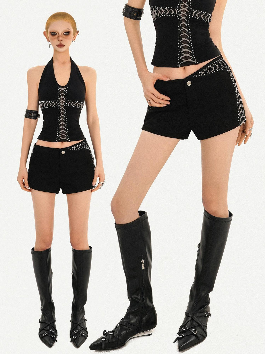 Nico Molly Natural Waist Sexy Slim Button Front Women Black Mini Shorts
