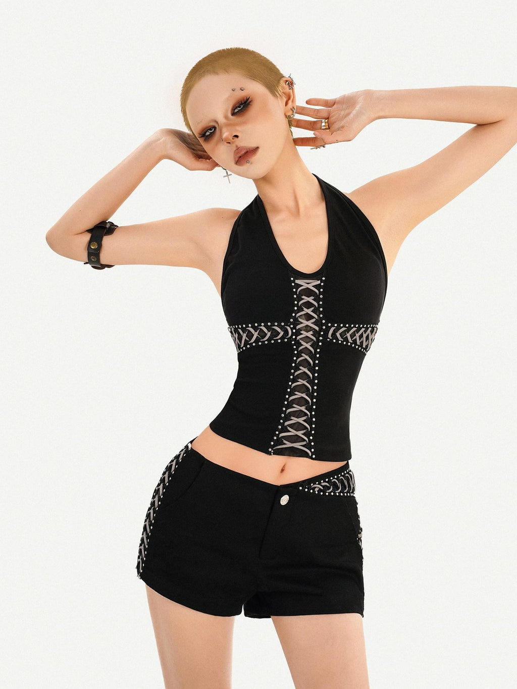 Nico Molly Natural Waist Sexy Slim Button Front Women Black Mini Shorts