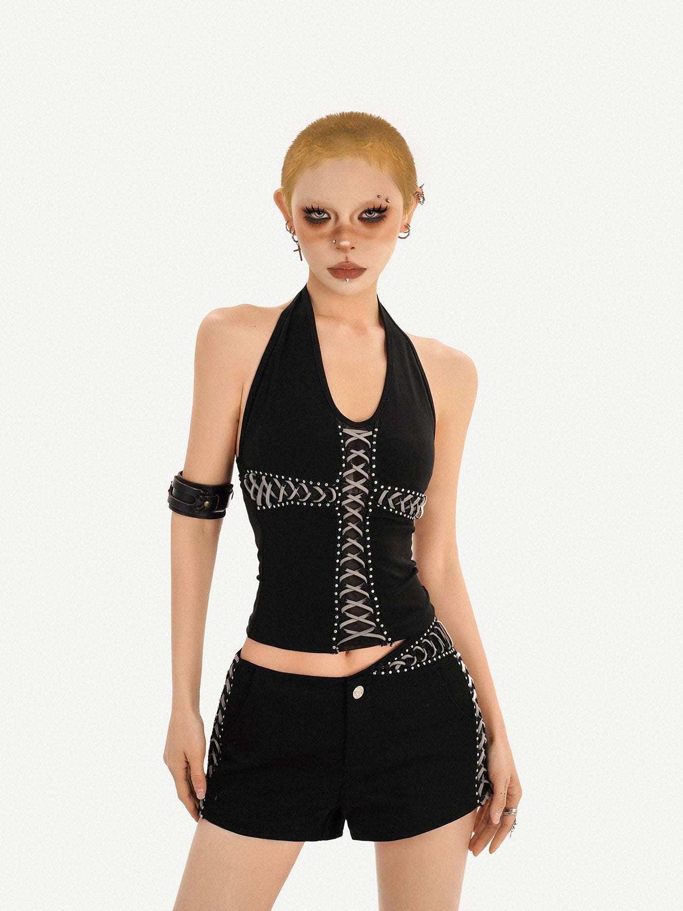 Nico Molly Natural Waist Sexy Slim Button Front Women Black Mini Shorts