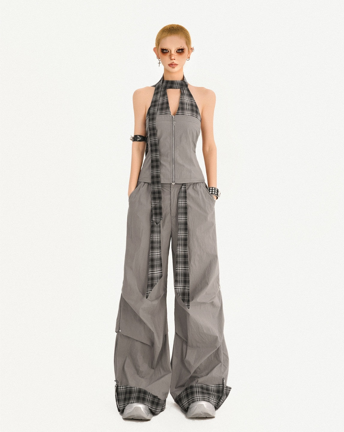 Nico_Molly_Natural_Waist_Vintage_Plaid_Tie_Waist_Cuffed_Women_Gray_Polyester_Wide_Leg_Pants_MISSTT
