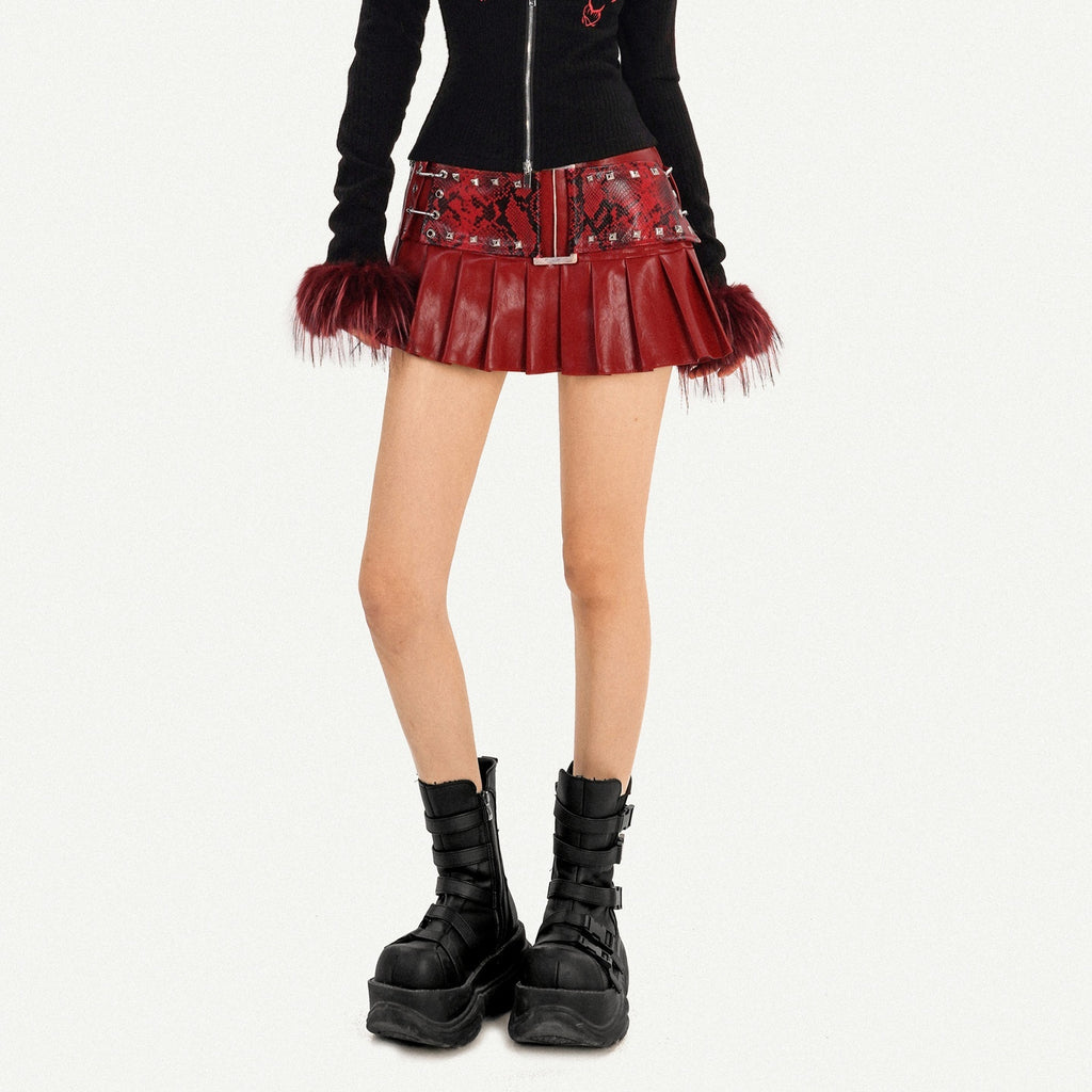 Nico_Molly_Non_Deforming_Lined_Vintage_High_Waist_Pleated_Slim_Side_Zipper_Red_Mini_Skirts_MISSTT