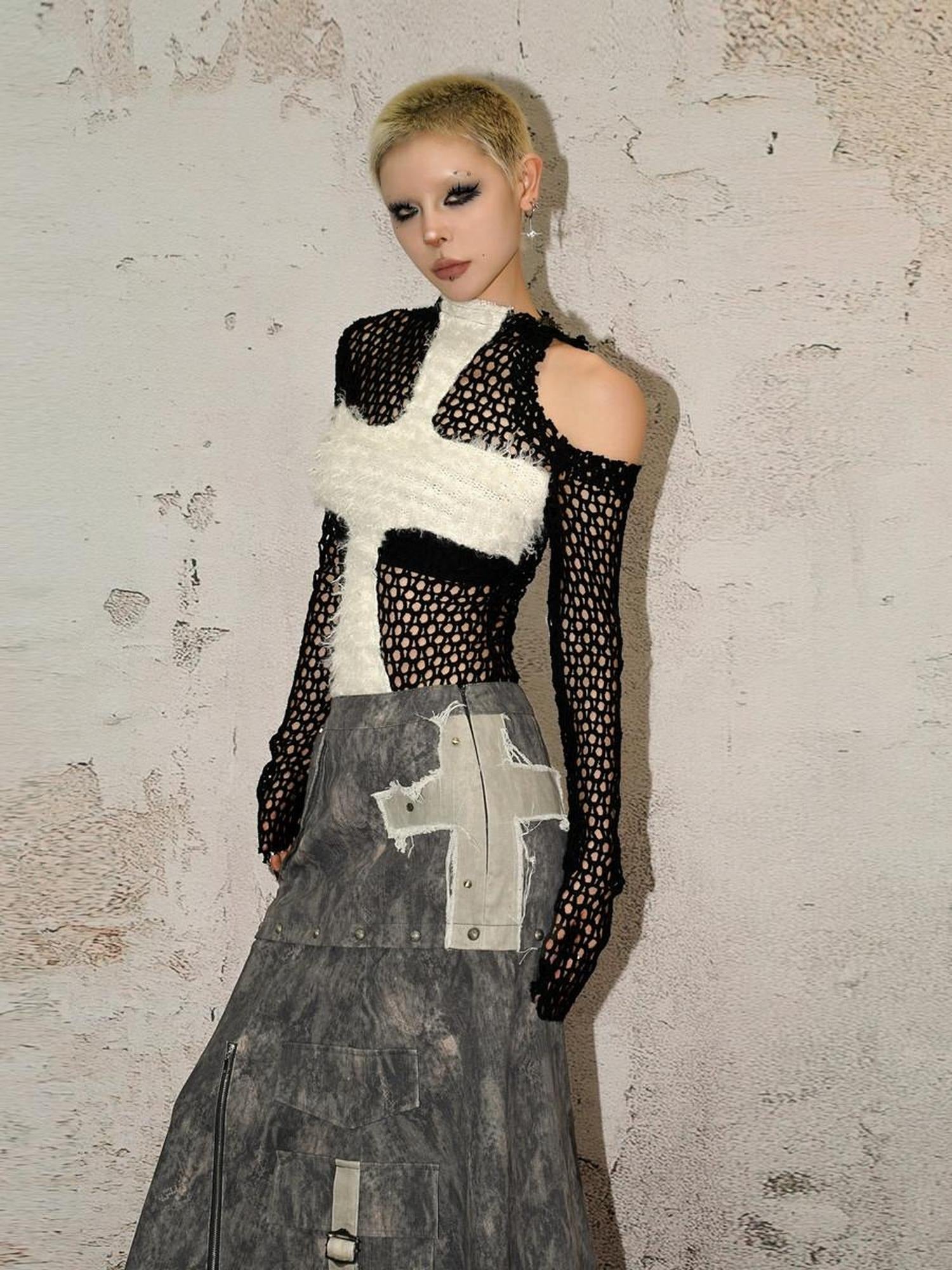 Nico Molly Off Shoulder Cutout Oversized Euro Style Women Letter Print Polyester Knitwear