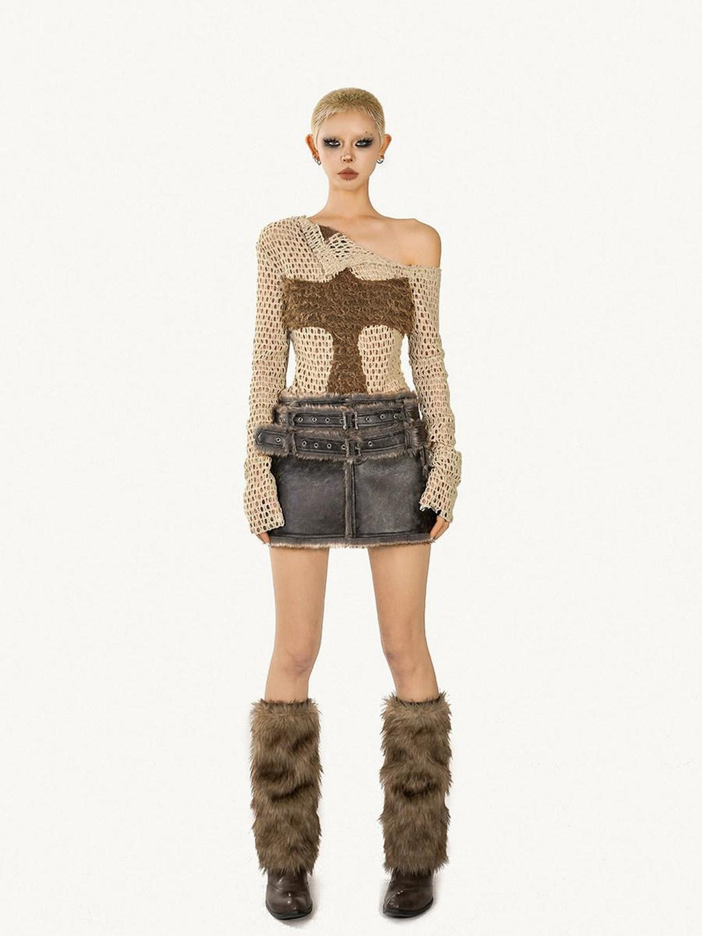 Nico Molly Off Shoulder Cutout Oversized Euro Style Women Letter Print Polyester Knitwear