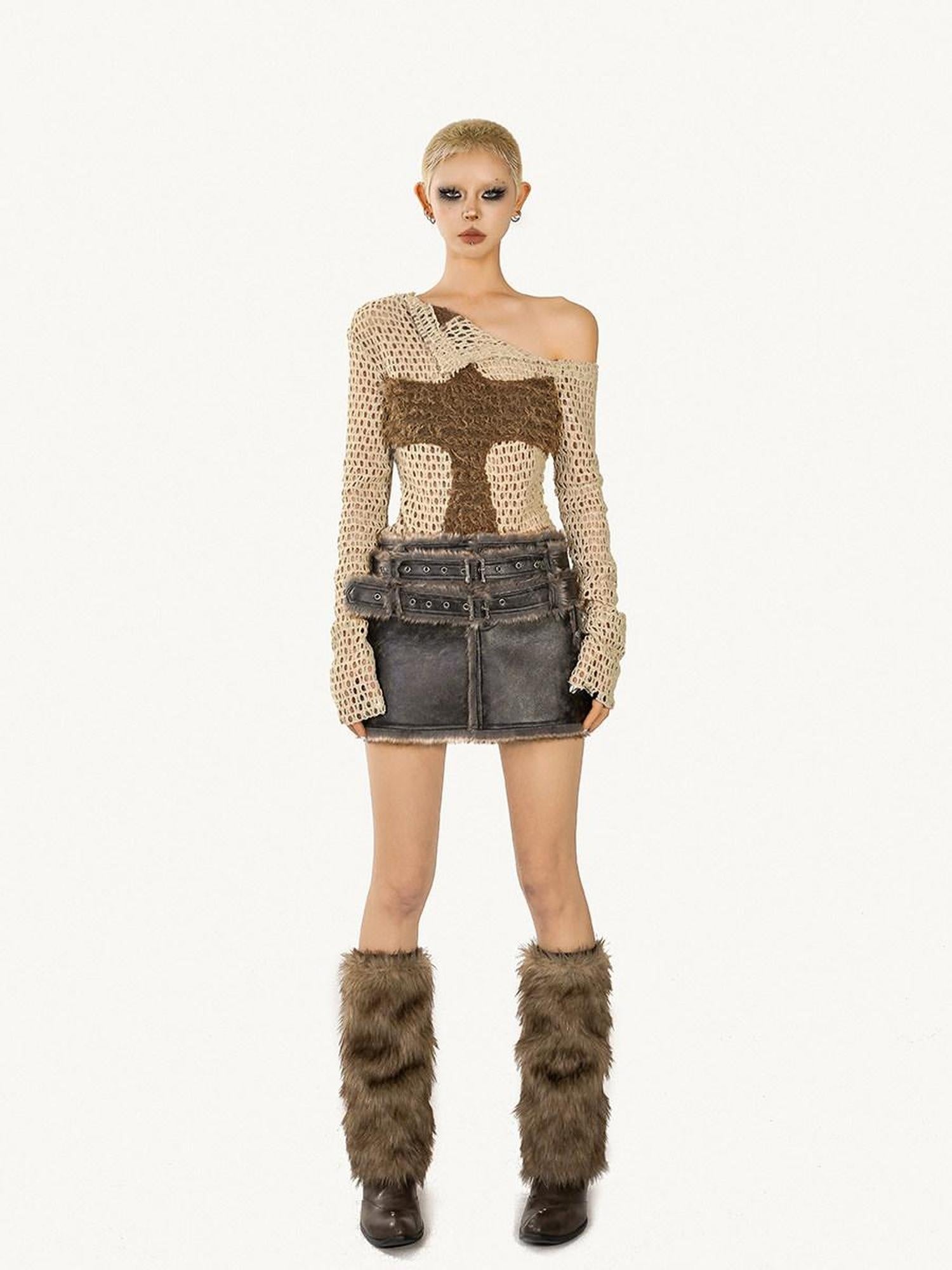 Nico Molly Off Shoulder Cutout Oversized Euro Style Women Letter Print Polyester Knitwear