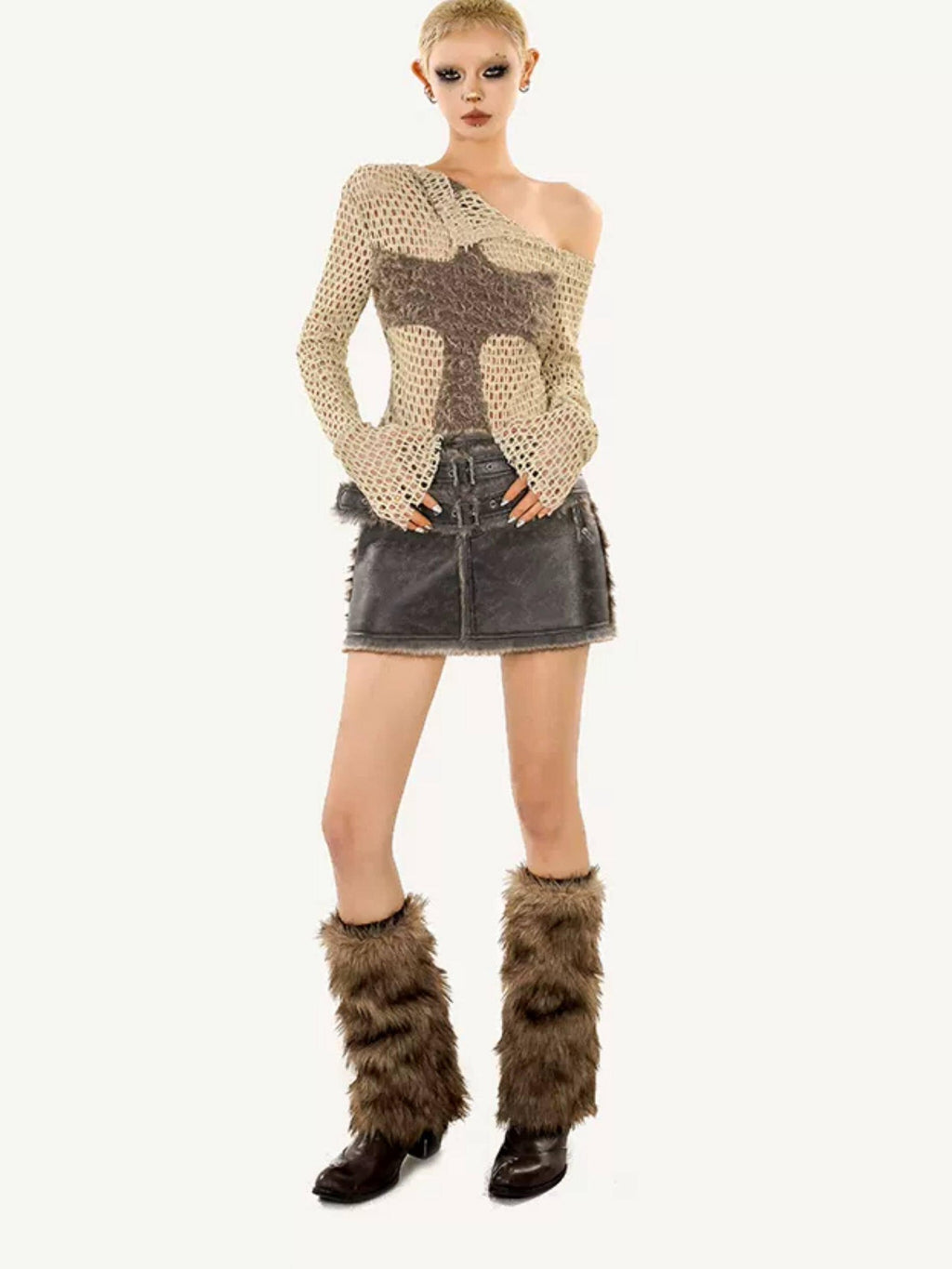 Nico Molly Off Shoulder Cutout Oversized Euro Style Women Letter Print Polyester Knitwear