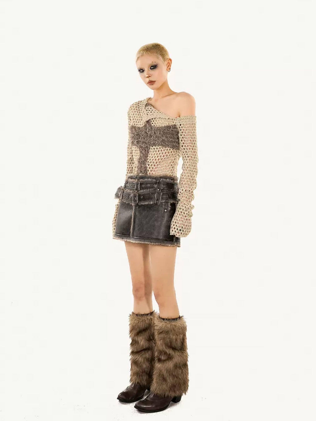 Nico Molly Off Shoulder Cutout Oversized Euro Style Women Letter Print Polyester Knitwear
