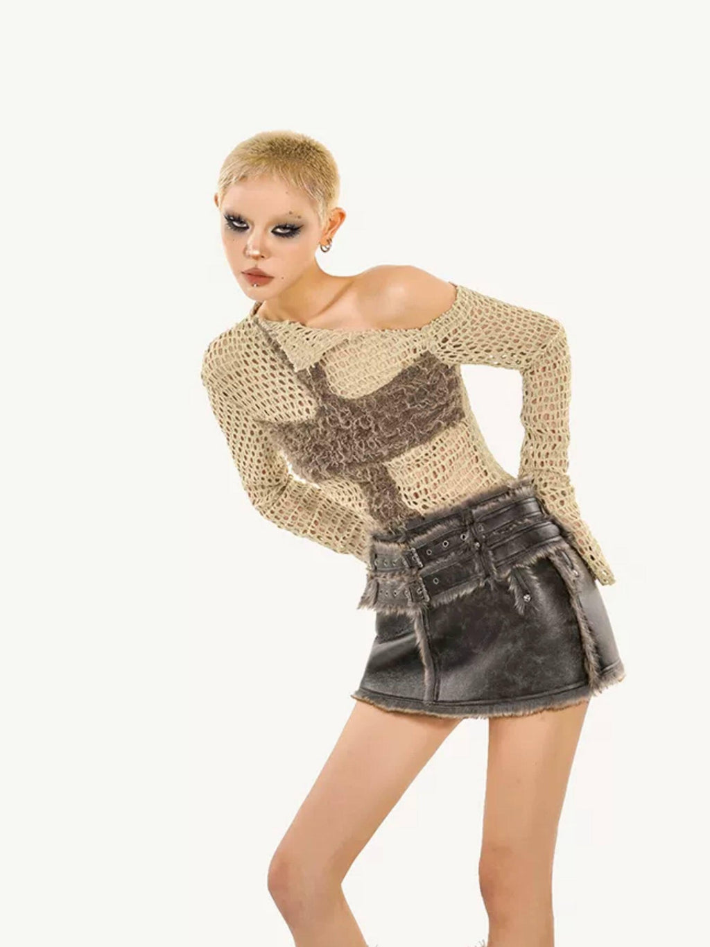 Nico Molly Off Shoulder Cutout Oversized Euro Style Women Letter Print Polyester Knitwear