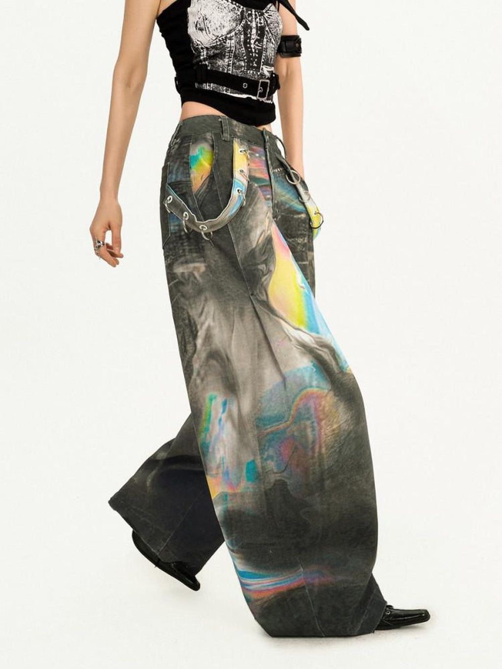 Nico Molly Ombre Gothic Relaxed Natural Waist Dark Gray Vintage Zip Fly Wide Leg Jeans