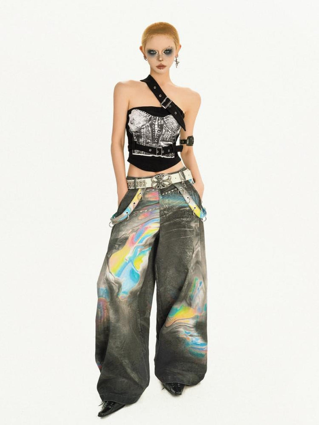 Nico Molly Ombre Gothic Relaxed Natural Waist Dark Gray Vintage Zip Fly Wide Leg Jeans