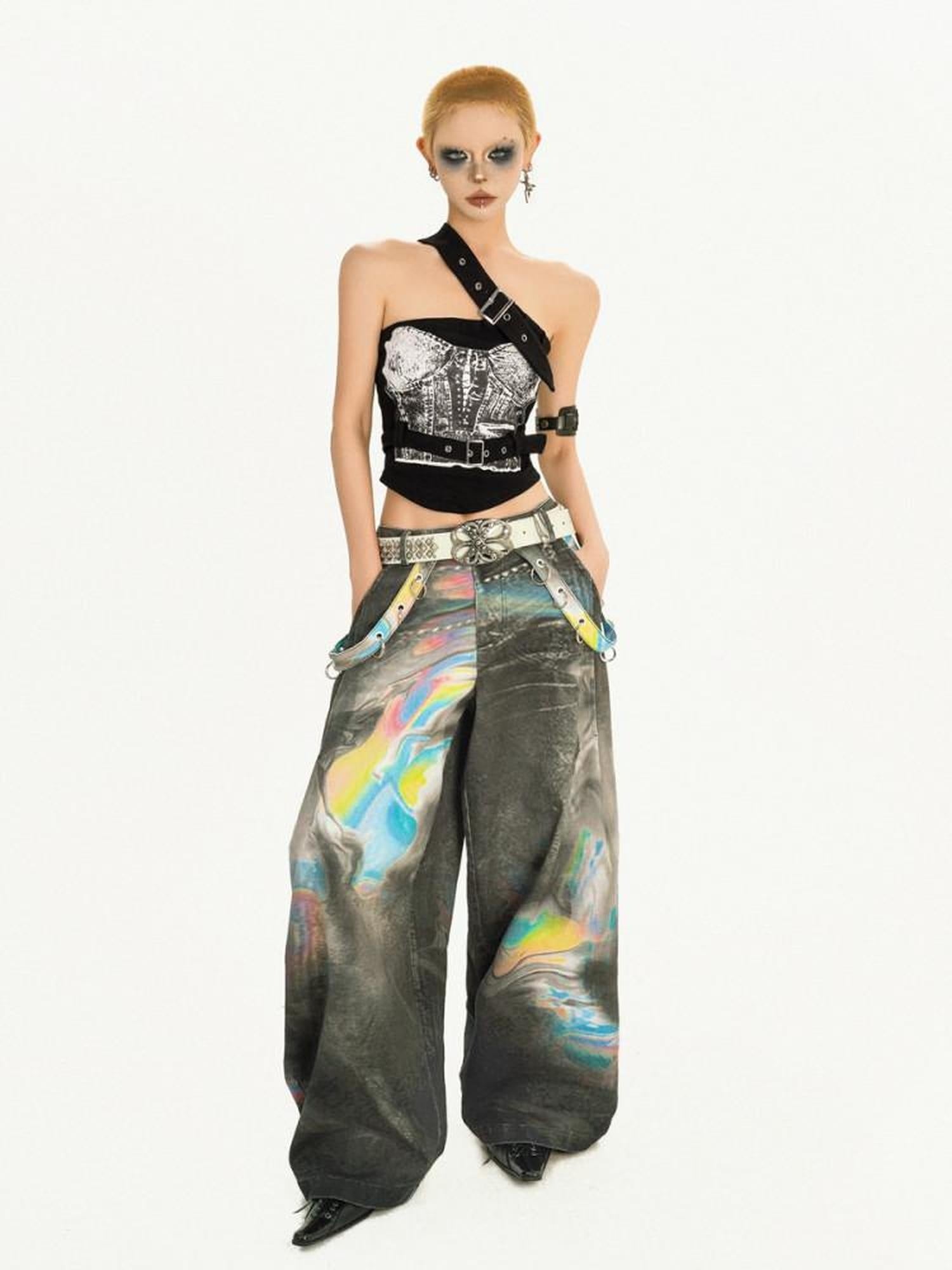 Nico Molly Ombre Gothic Relaxed Natural Waist Dark Gray Vintage Zip Fly Wide Leg Jeans