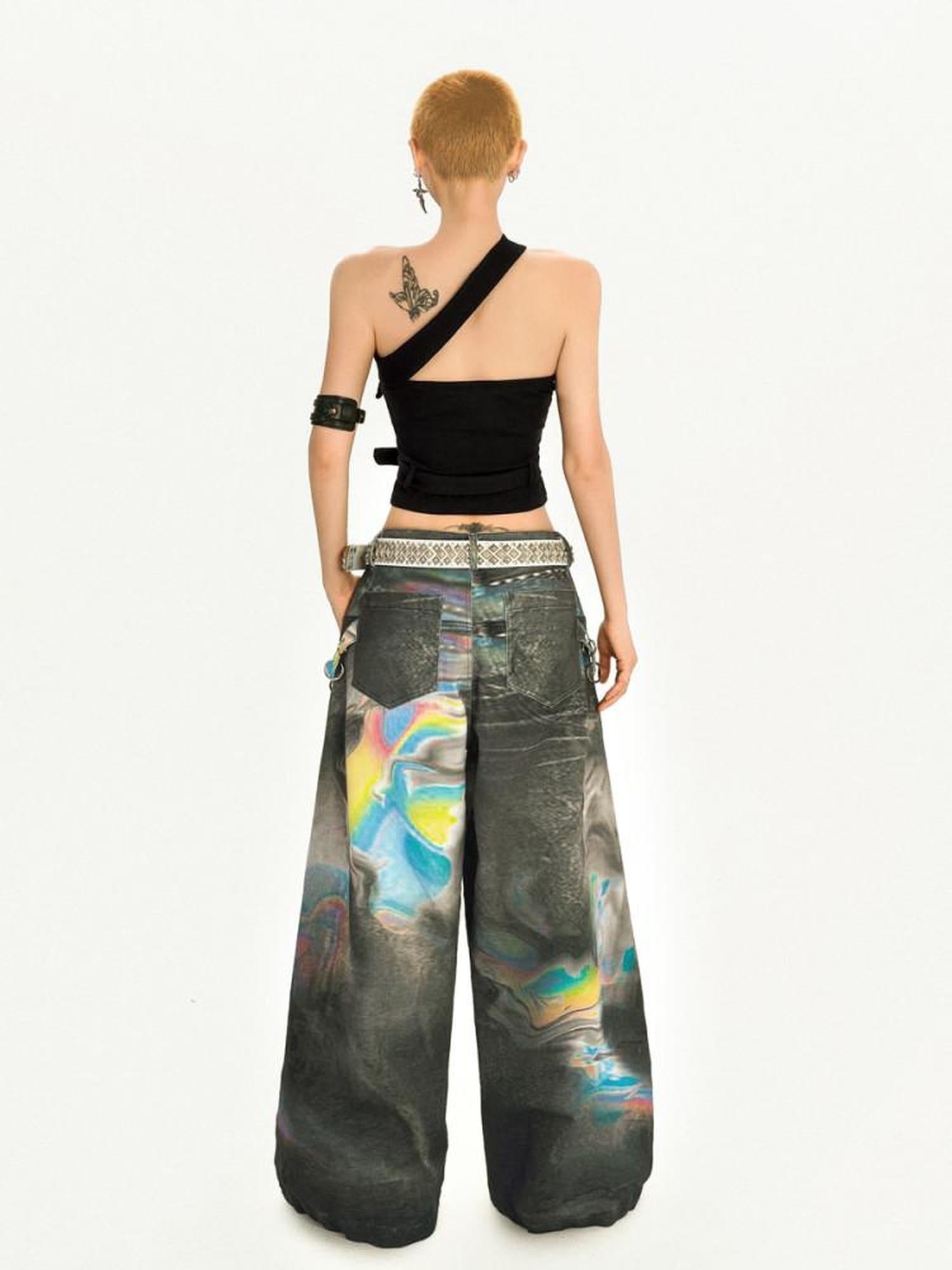 Nico Molly Ombre Gothic Relaxed Natural Waist Dark Gray Vintage Zip Fly Wide Leg Jeans