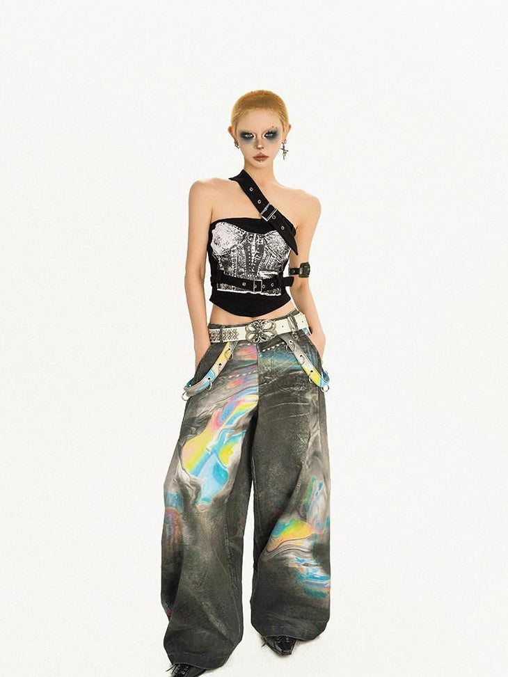 Nico Molly Ombre Gothic Relaxed Natural Waist Dark Gray Vintage Zip Fly Wide Leg Jeans