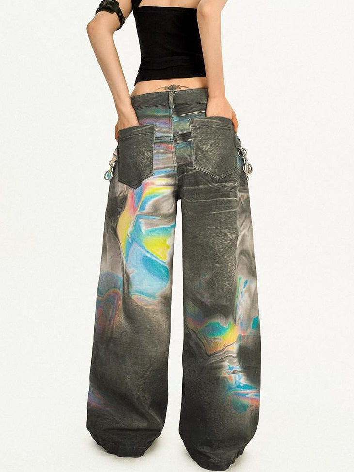Nico Molly Ombre Gothic Relaxed Natural Waist Dark Gray Vintage Zip Fly Wide Leg Jeans
