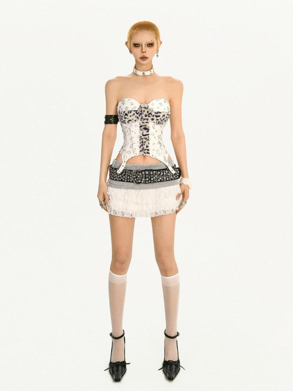 Nico Molly Original Asymmetric Padded Slim Fit Short White Leopard Print Women Tube Tops