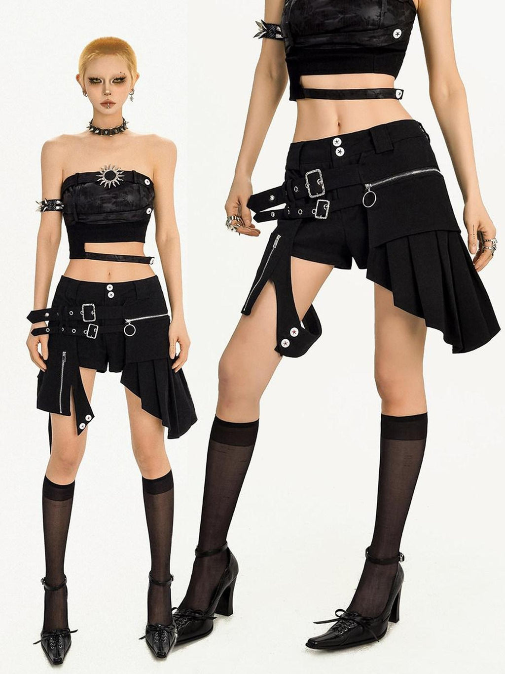 Nico Molly Original Black Tube Top Natural Waist Straight Shorts Women Top & Shorts Sets