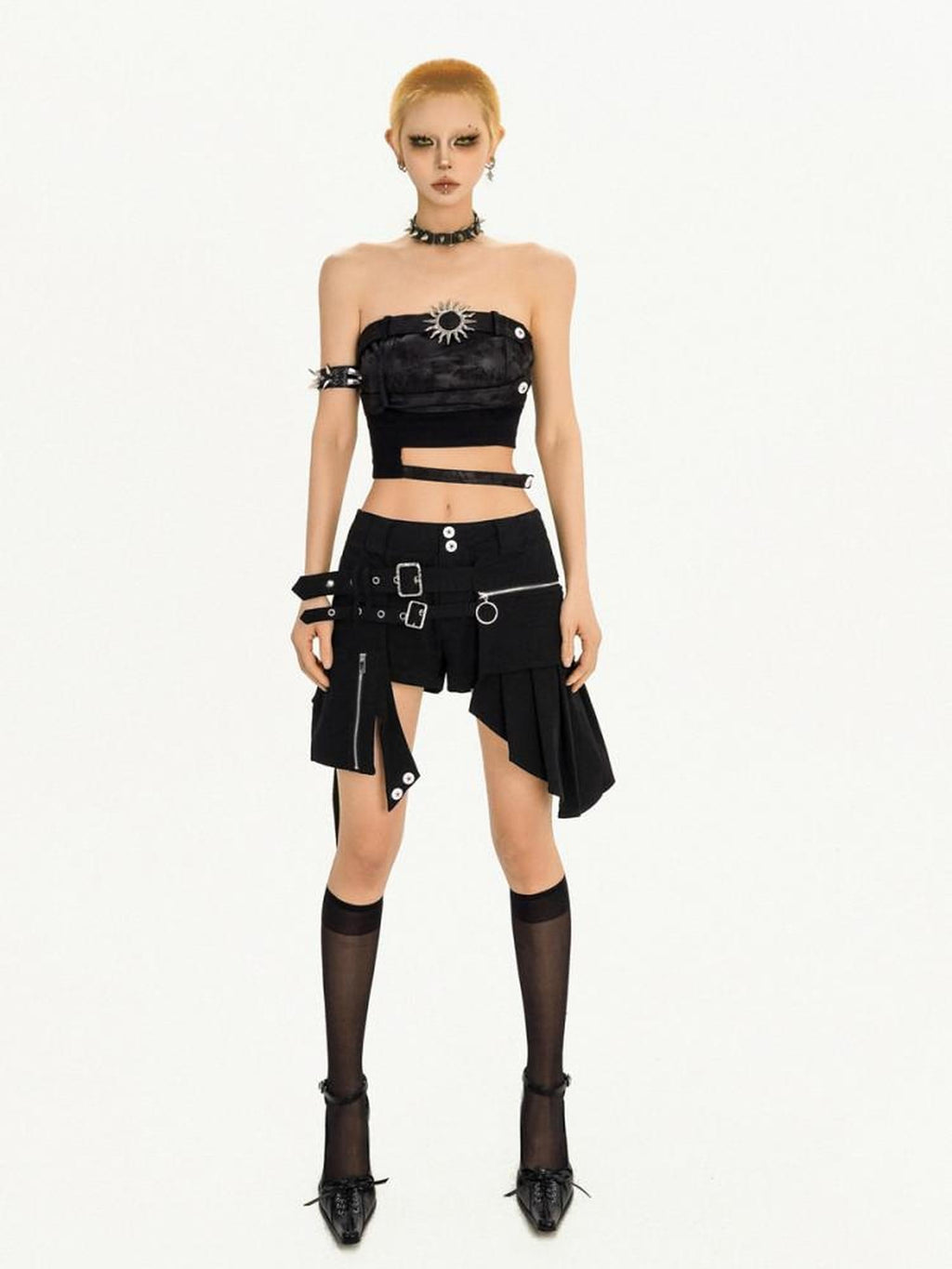 Nico Molly Original Black Tube Top Natural Waist Straight Shorts Women Top & Shorts Sets