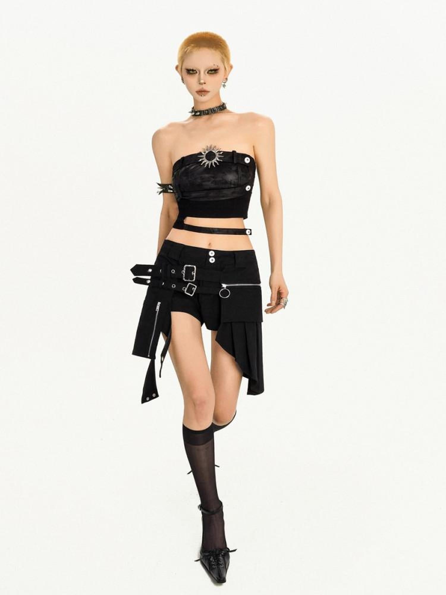 Nico Molly Original Black Tube Top Natural Waist Straight Shorts Women Top & Shorts Sets
