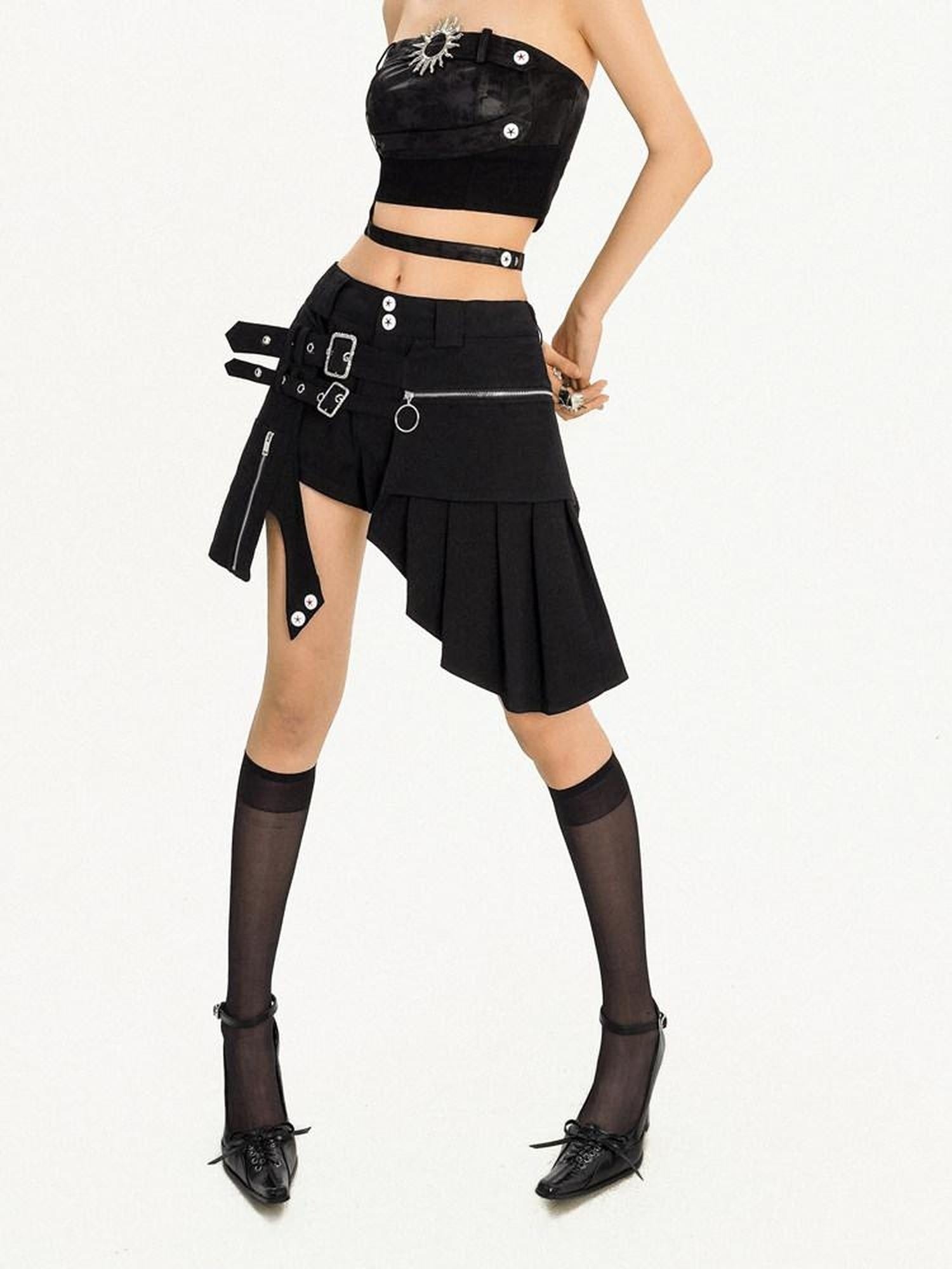 Nico Molly Original Black Tube Top Natural Waist Straight Shorts Women Top & Shorts Sets