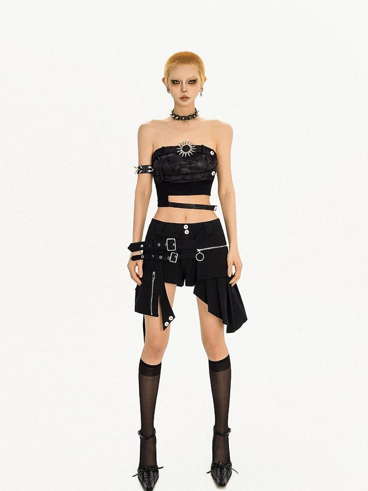 Nico Molly Original Black Tube Top Natural Waist Straight Shorts Women Top & Shorts Sets