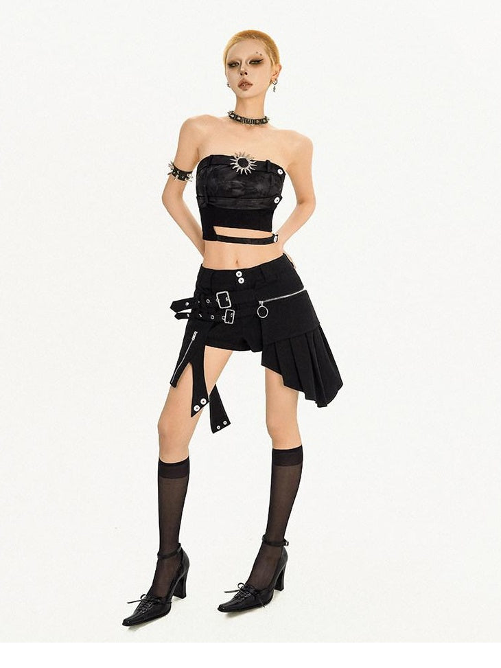 Nico Molly Original Black Tube Top Natural Waist Straight Shorts Women Top & Shorts Sets