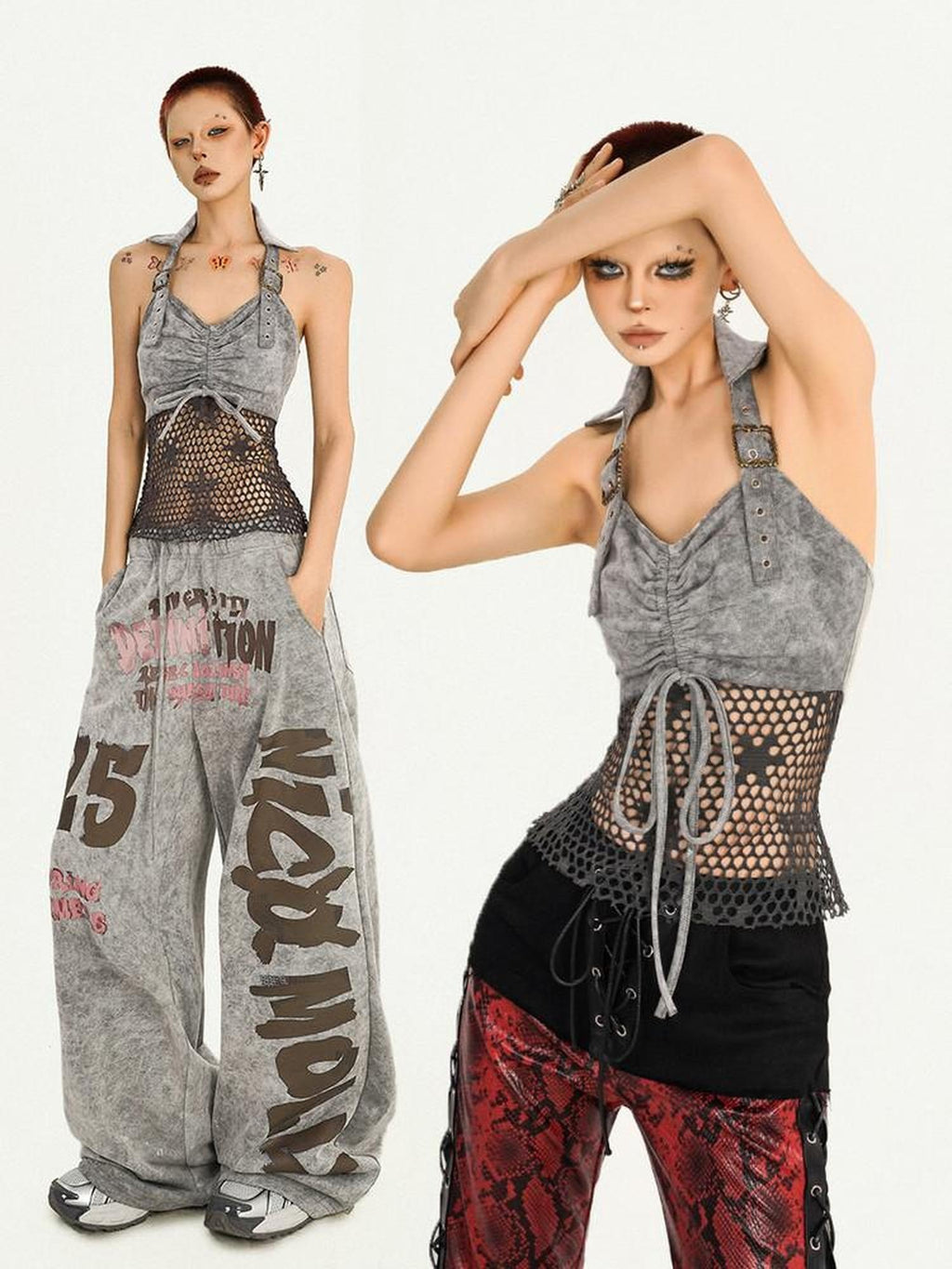 Nico Molly Original Design Fitted Mesh Halter With Built In Padding Women Grey Camisoles