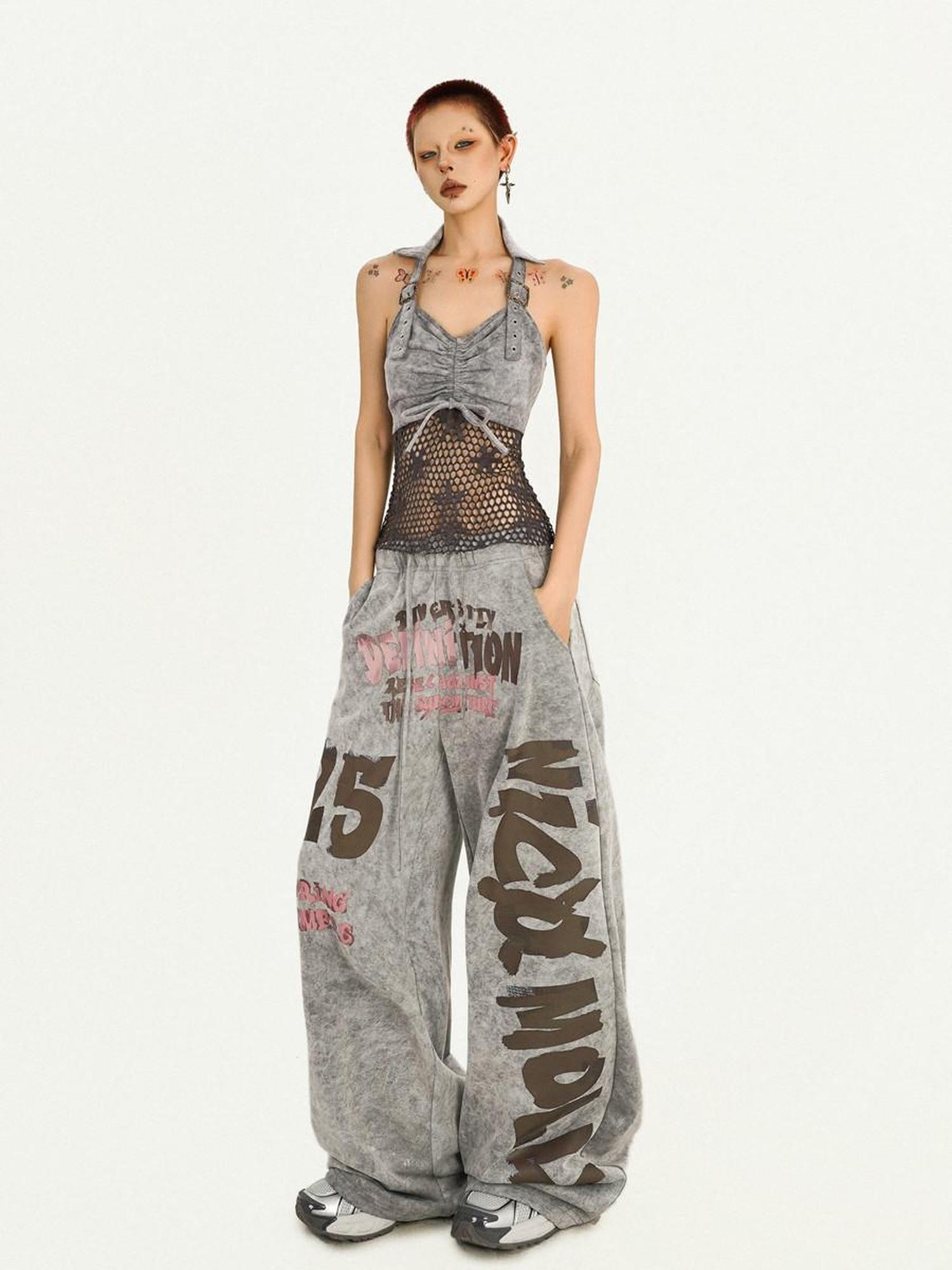 Nico Molly Original Design Fitted Mesh Halter With Built In Padding Women Grey Camisoles
