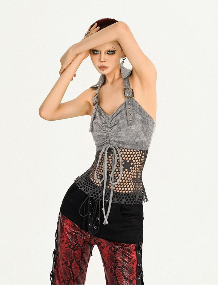 Nico Molly Original Design Fitted Mesh Halter With Built In Padding Women Grey Camisoles