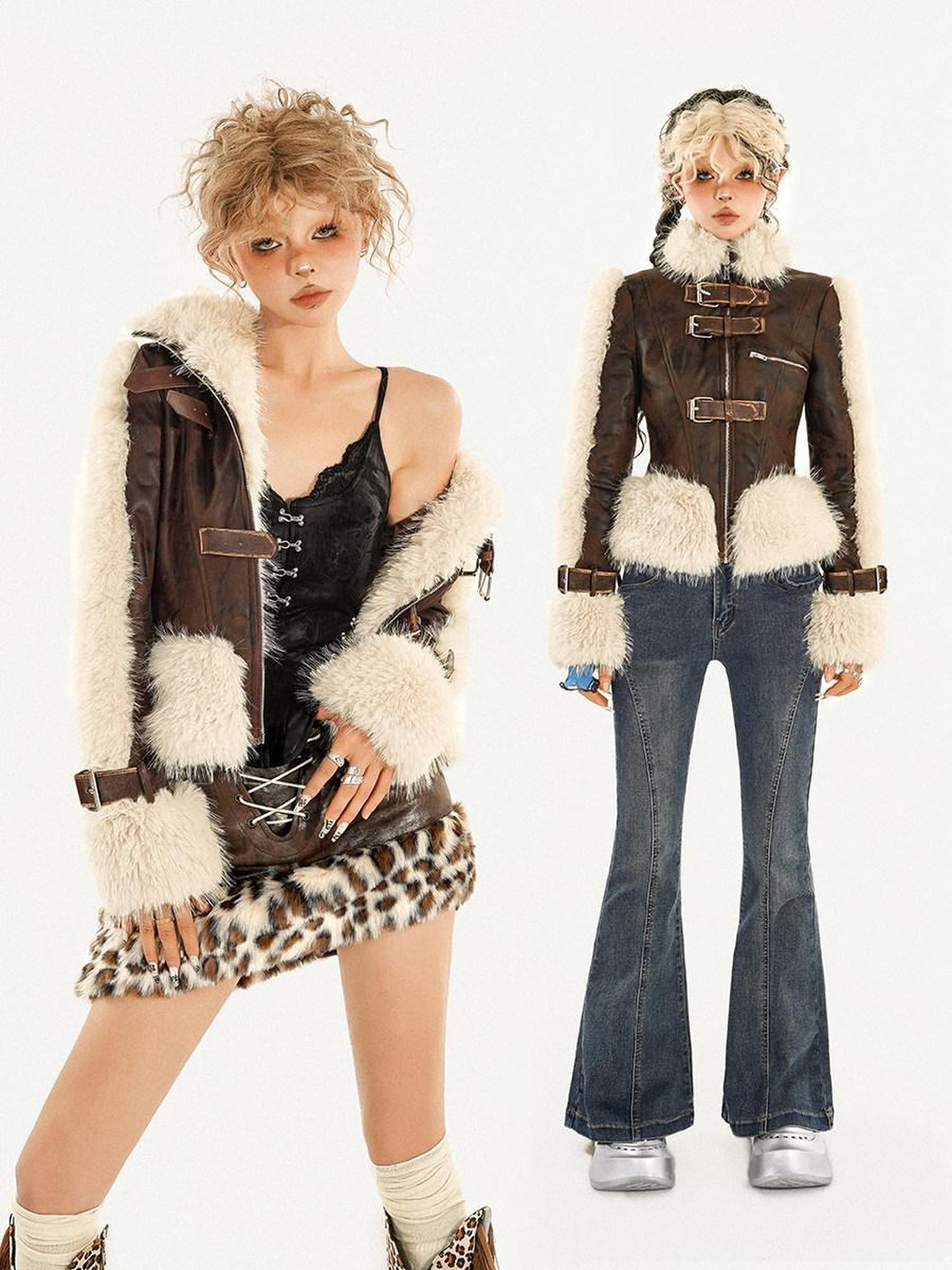 Nico Molly Original Design Slim Fit Cropped Zipper Pocket Women Coffee Leather Jackets
