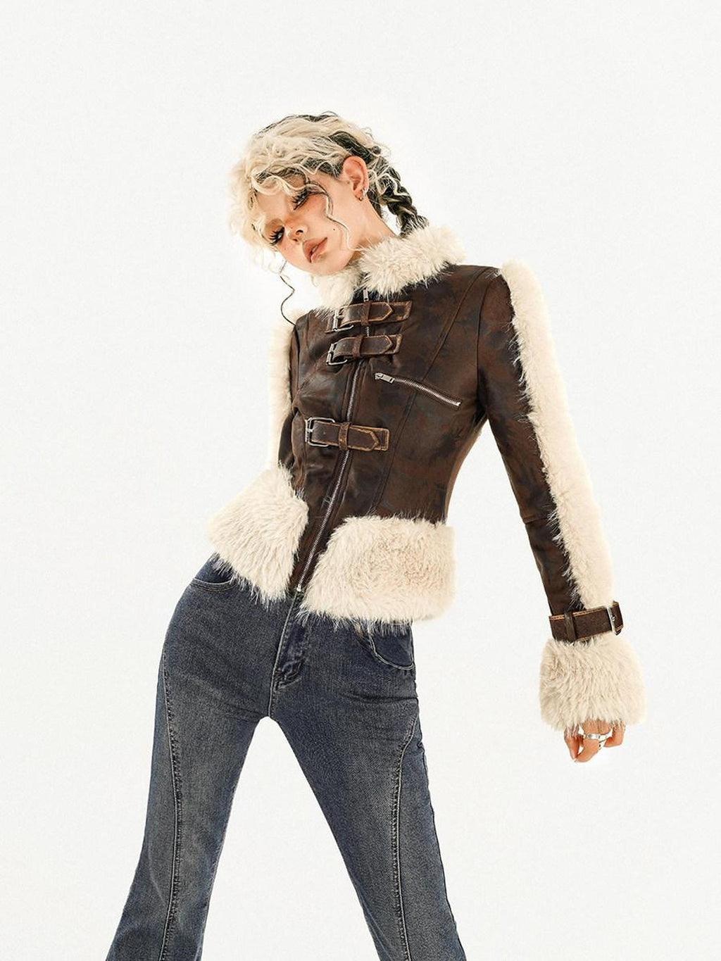 Nico Molly Original Design Slim Fit Cropped Zipper Pocket Women Coffee Leather Jackets