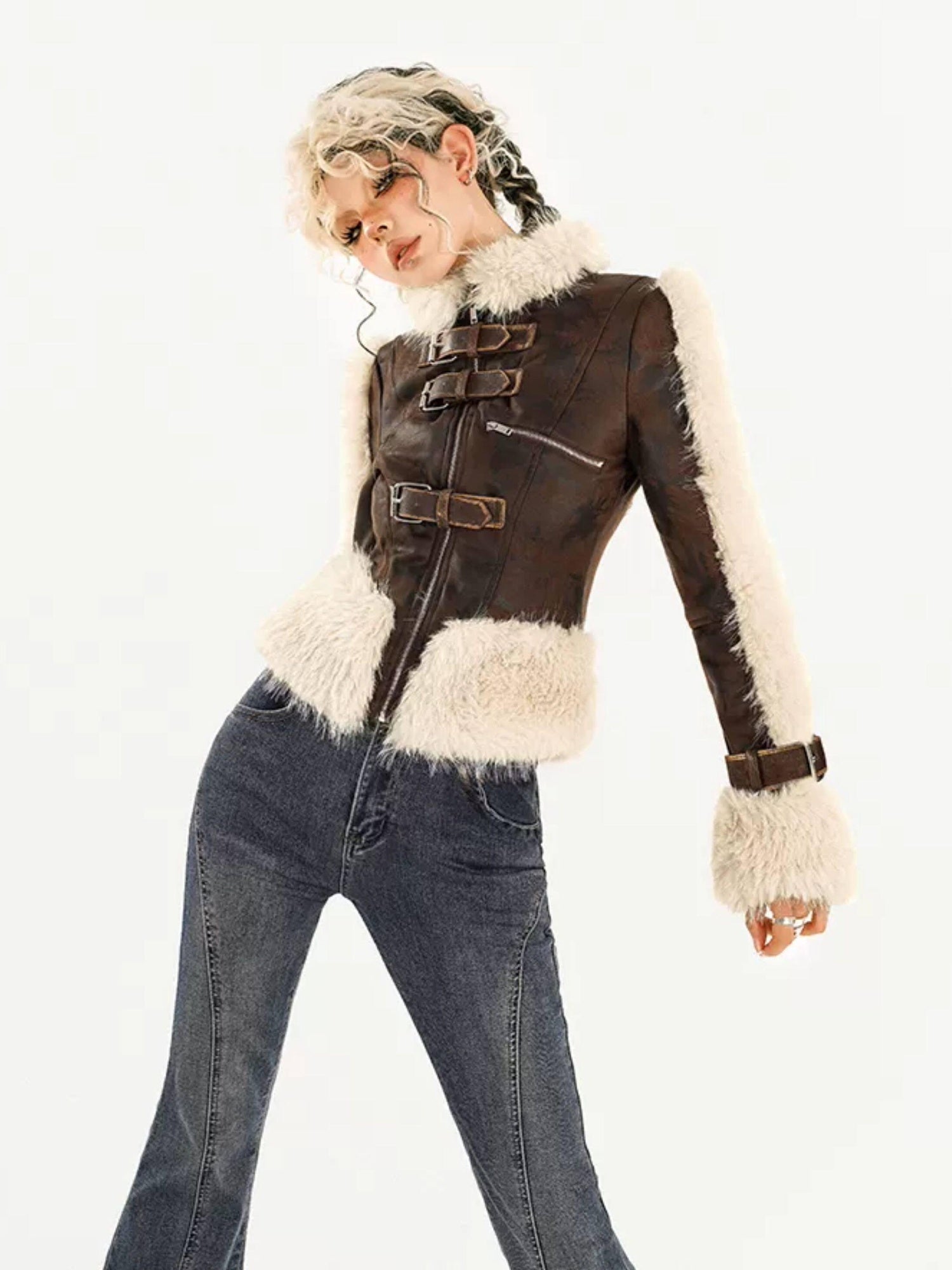Nico Molly Original Design Slim Fit Cropped Zipper Pocket Women Coffee Leather Jackets