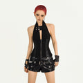Nico_Molly_Original_Design_Zip_Front_Halter_Slim_Fit_Nylon_Black_Women_Versatile_Camisoles_MISSTT