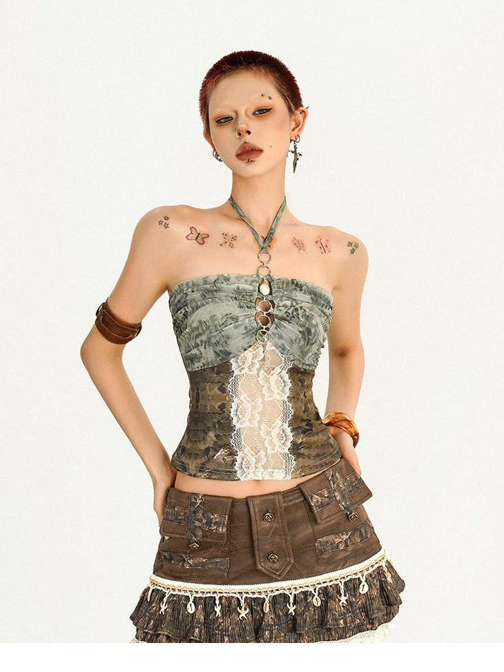 Nico Molly Original Patchwork Halter Slim Spandex Cropped Women Casual Tube Tops