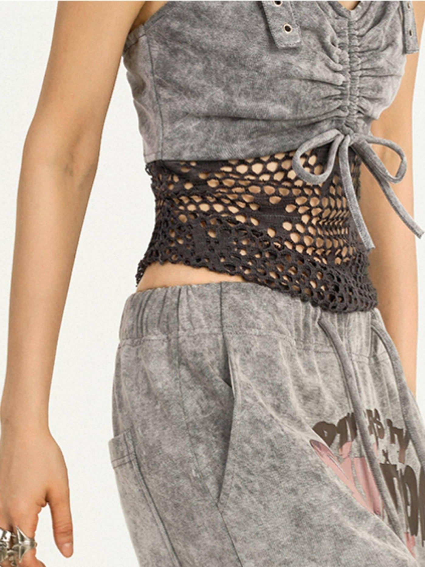 Nico Molly Original Vintage Print Relaxed Natural Waist Gray Womens Wide Leg Pants