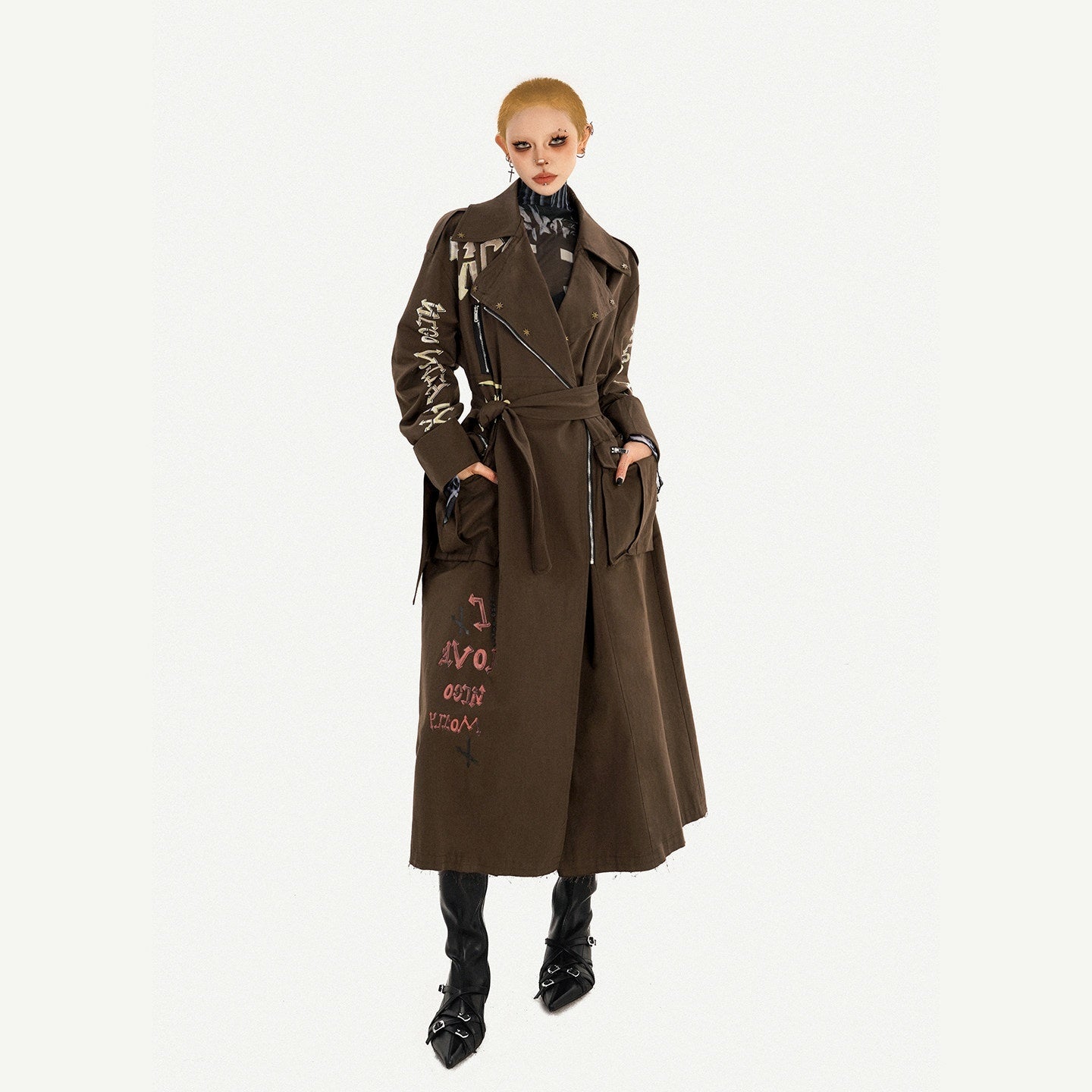 Nico_Molly_Oversized_Punk_Street_Style_Long_Zip_Front_Brown_Women_Daily_Trench_Coats_MISSTT