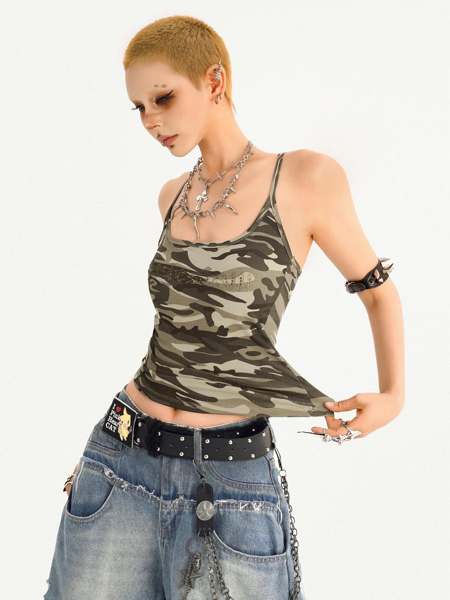 Nico Molly Padded Cropped Street Slim Fit Women Camo Short Pullover Camisoles