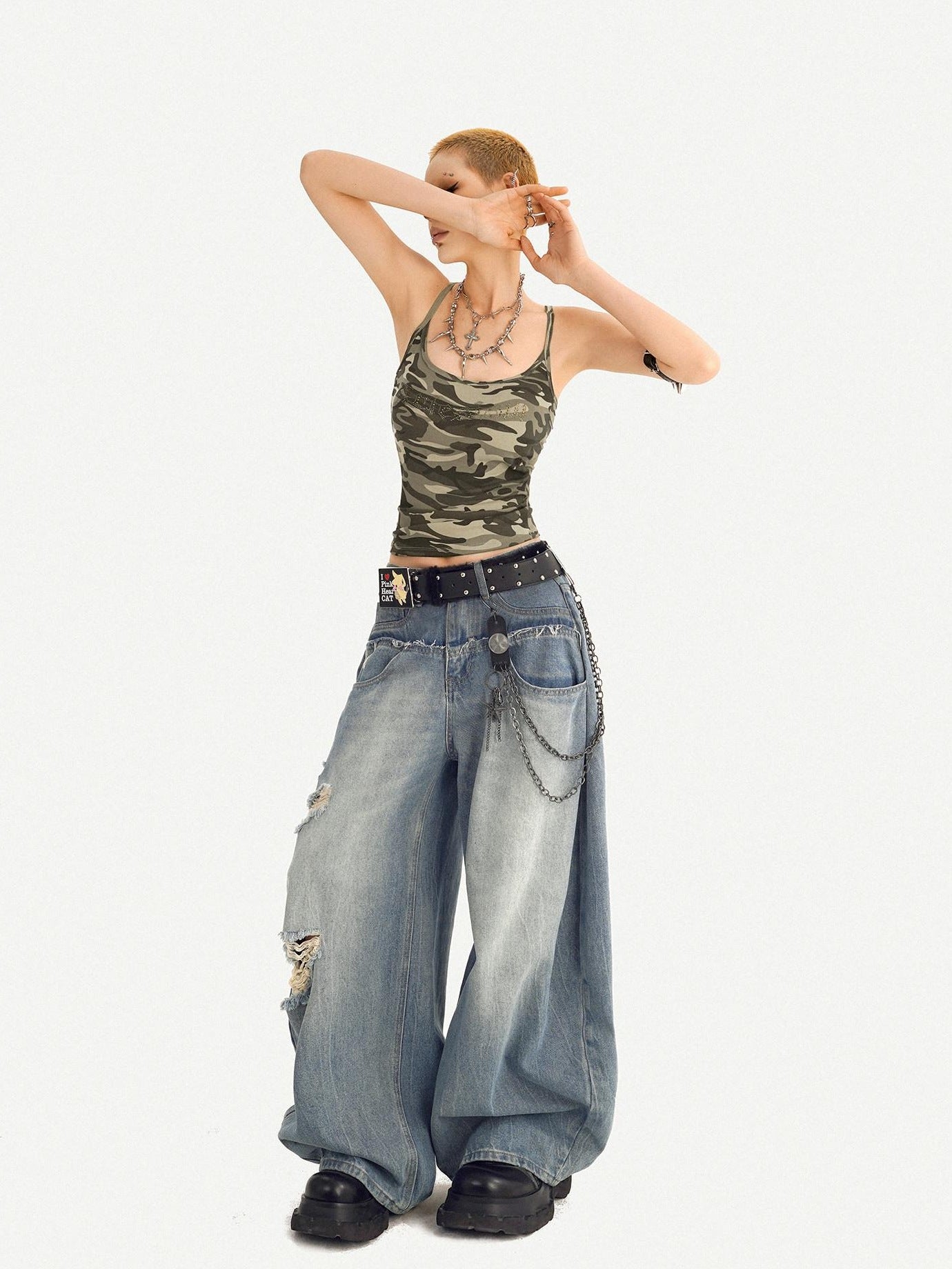 Nico Molly Padded Cropped Street Slim Fit Women Camo Short Pullover Camisoles