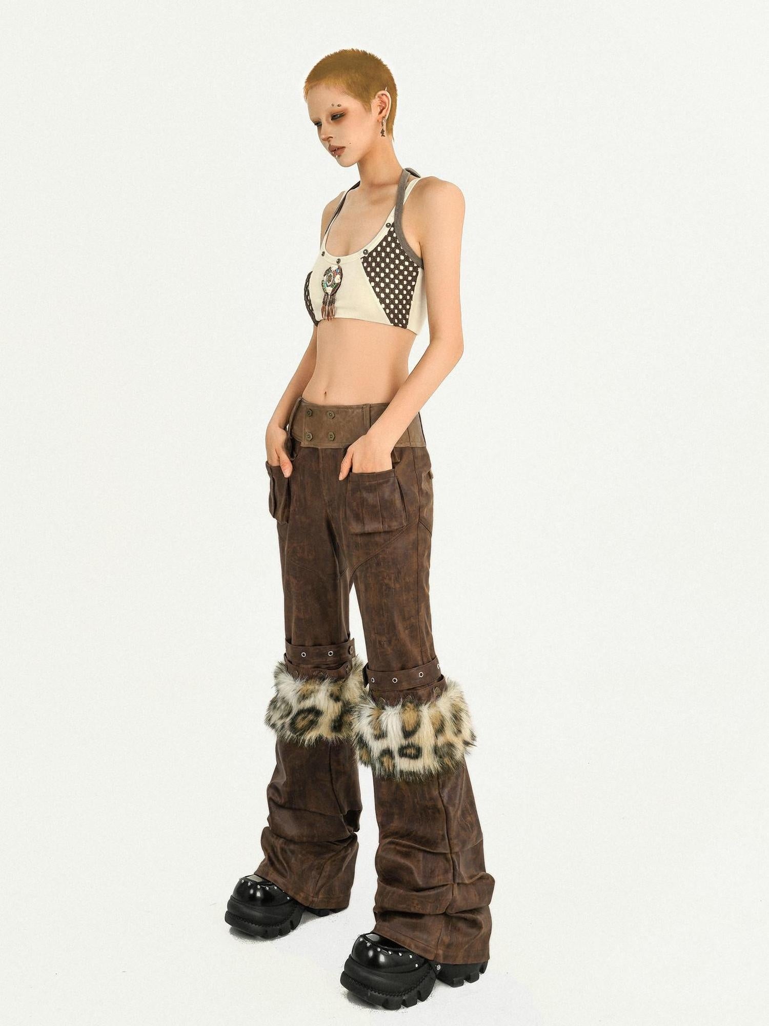 Nico Molly Padded Halter Plaid Slim Short Beige Sexy Women Home Pilates Camisoles