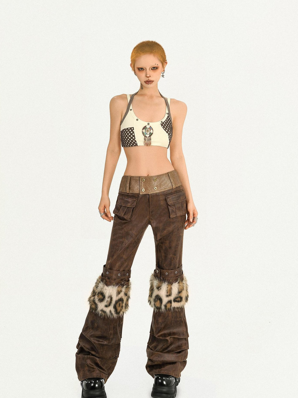 Nico Molly Padded Halter Plaid Slim Short Beige Sexy Women Home Pilates Camisoles