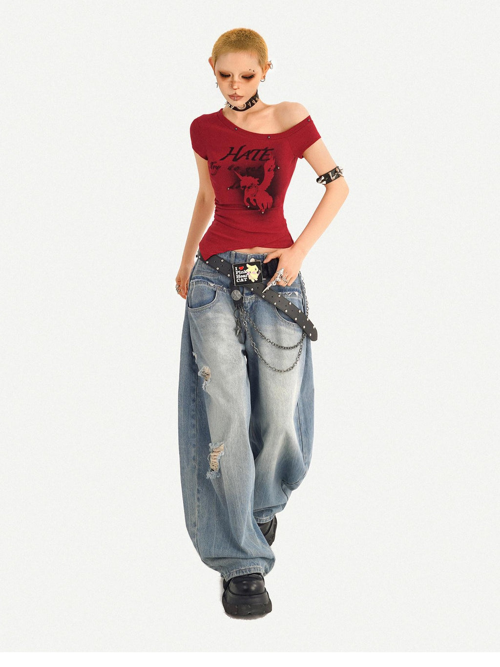 Nico Molly Padded Letter Print One Shoulder Streetwear Short Sleeve Women Basic Crop Tops