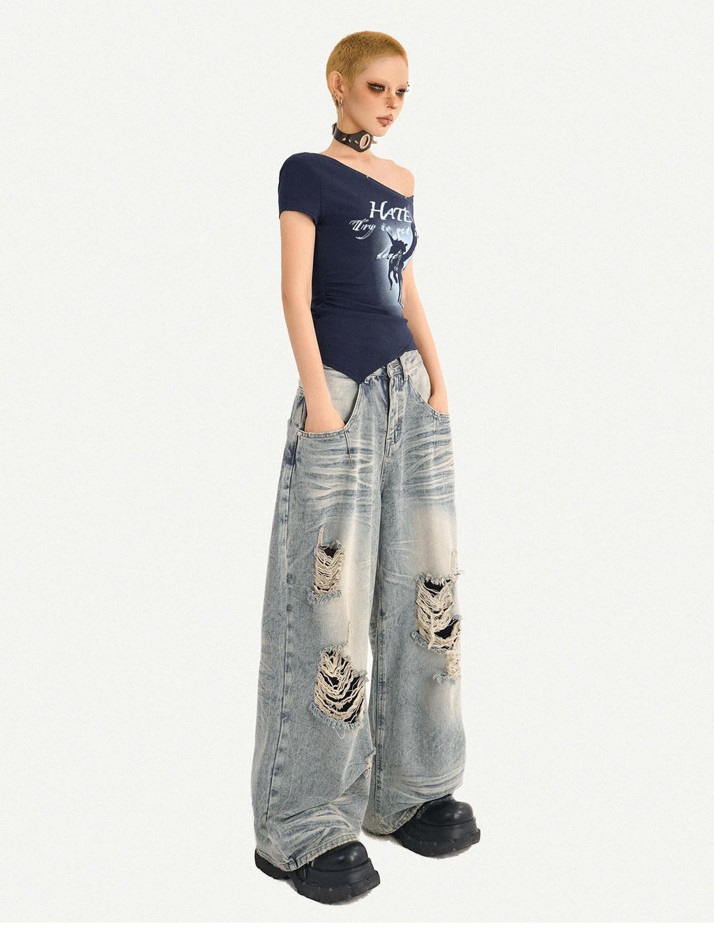 Nico Molly Padded Letter Print One Shoulder Streetwear Short Sleeve Women Basic Crop Tops