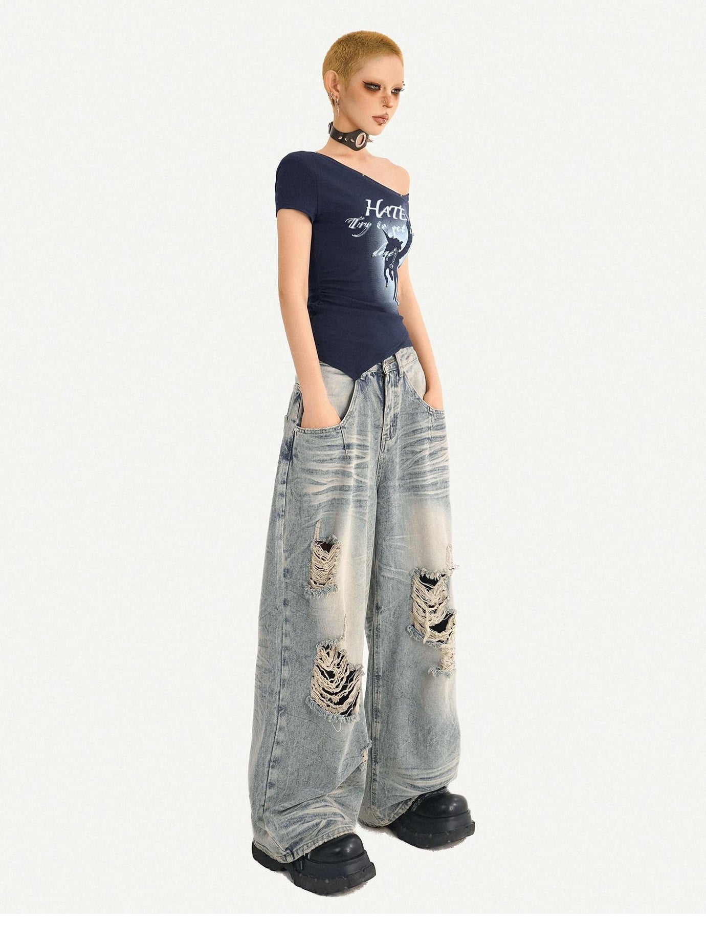 Nico Molly Padded Letter Print One Shoulder Streetwear Short Sleeve Women Basic Crop Tops