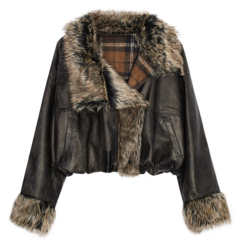 Nico_Molly_Patchwork_Plaid_Mid_Length_Oversized_Dark_Casual_Women_Leather_Jackets_MISSTT