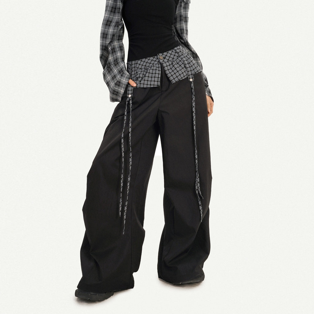 Nico_Molly_Patchwork_Plaid_Off_Shoulder_Long_Sleeve_For_Women_Black_Top_&_Pants_Sets_MISSTT