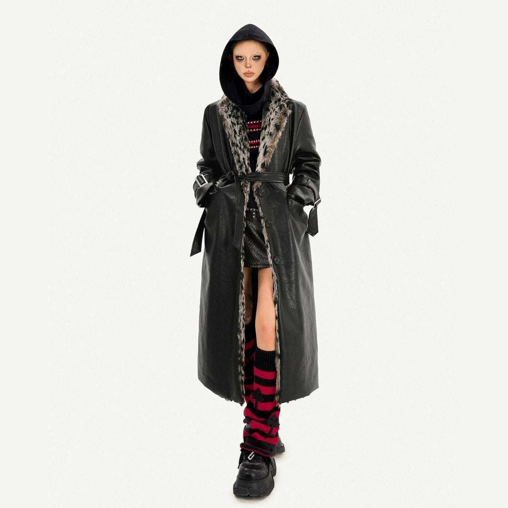 Nico_Molly_Plush_Leopard_Fur_Collar_Belted_Vintage_Midlength_Black_Womens_Long_Coats_MISSTT