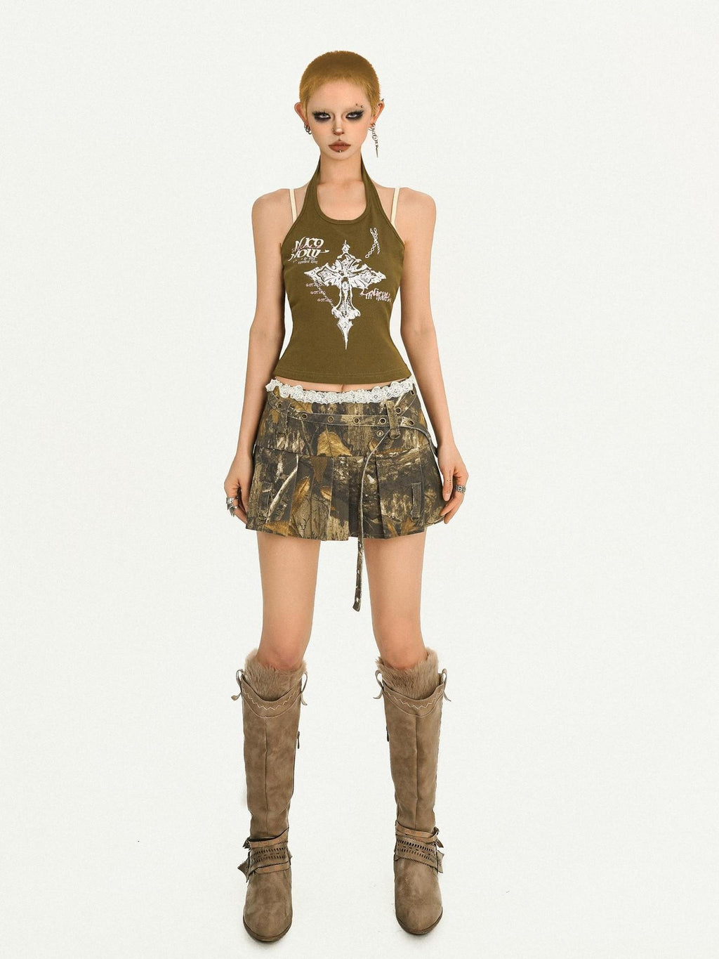 Nico Molly Printed Low Waist Pleated Punk Street Style Lined Campus Date Mini Skirts