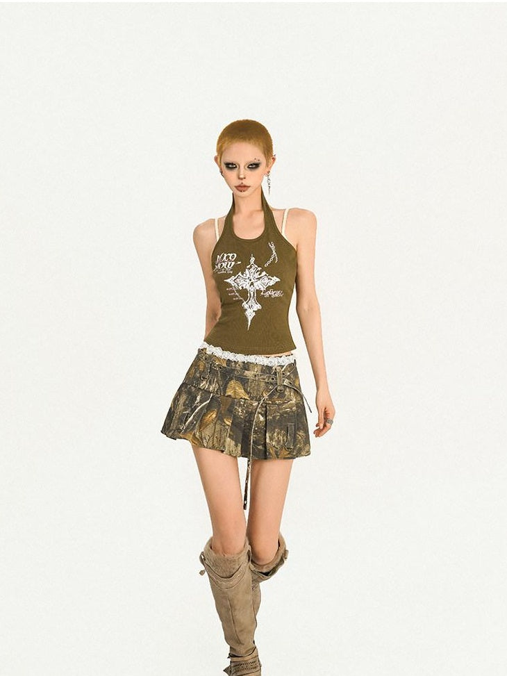 Nico Molly Printed Low Waist Pleated Punk Street Style Lined Campus Date Mini Skirts