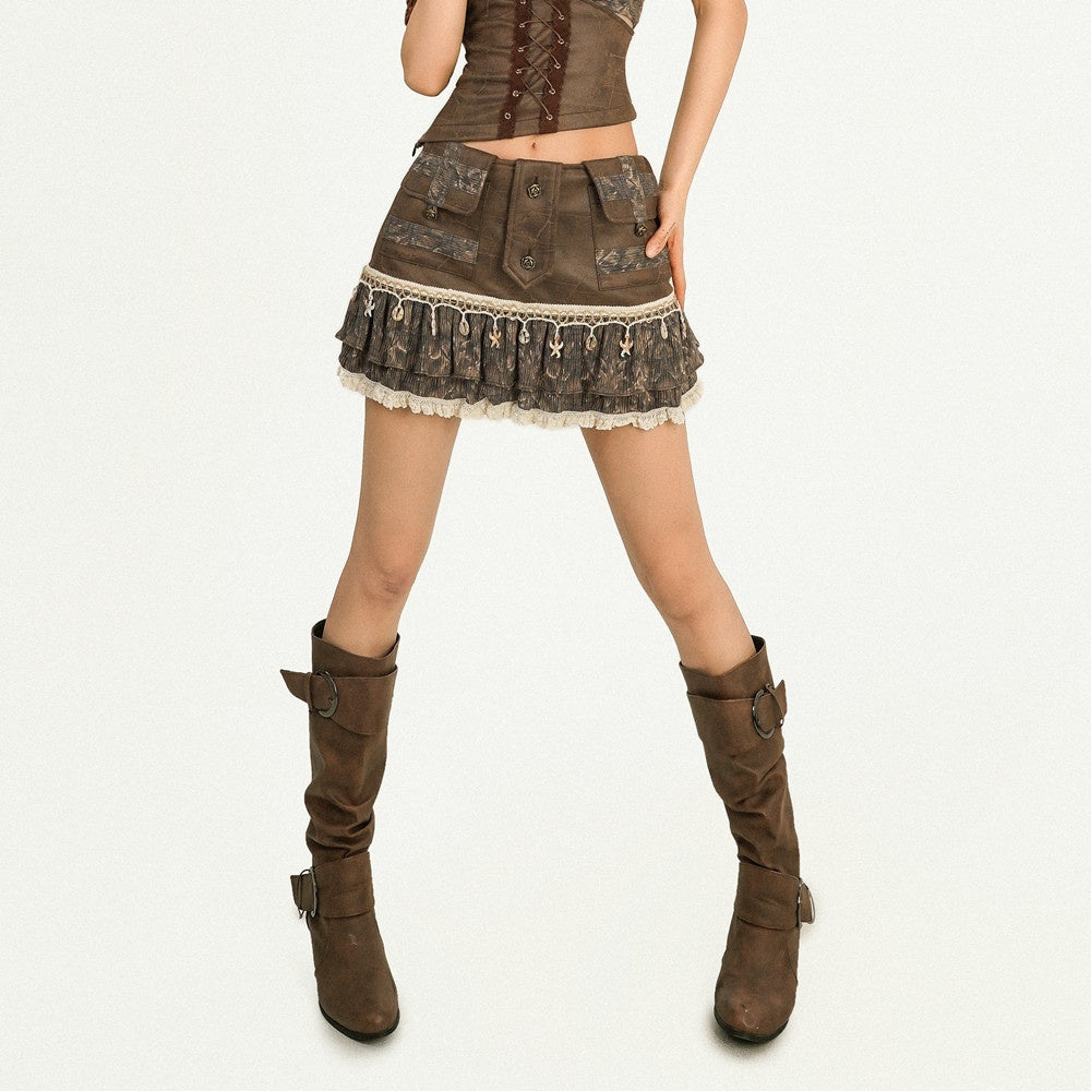 Nico_Molly_Punk_Lace_Pleated_Vintage_Brown_Mid_Waist_Side_Zip_Lined_Top_&_Skirt_Sets_MISSTT