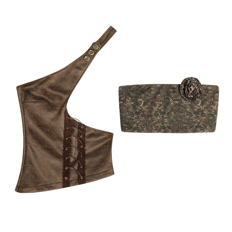 Nico_Molly_Punk_Lace_Pleated_Vintage_Brown_Mid_Waist_Side_Zip_Lined_Top_&_Skirt_Sets_MISSTT