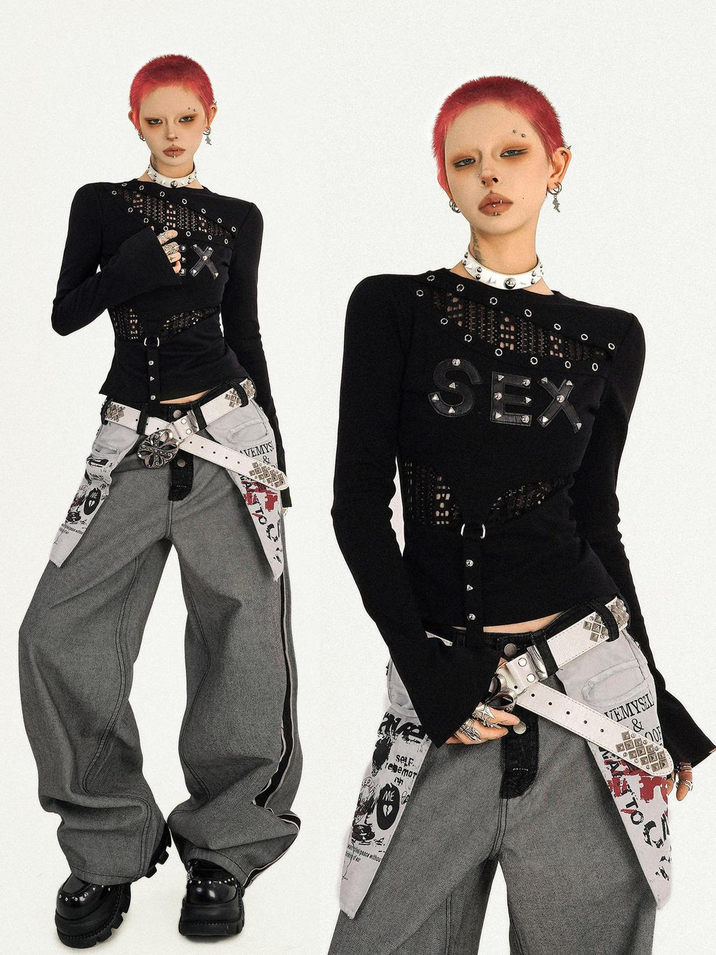 Nico Molly Quick Dry Cutout Slim Sexy Women Black Crew Letter Print Long Sleeve T-Shirts